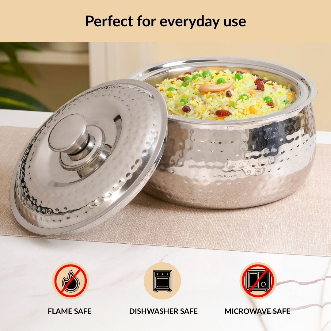 Hammered Stainless Steel Insulated Casserole 3000ml