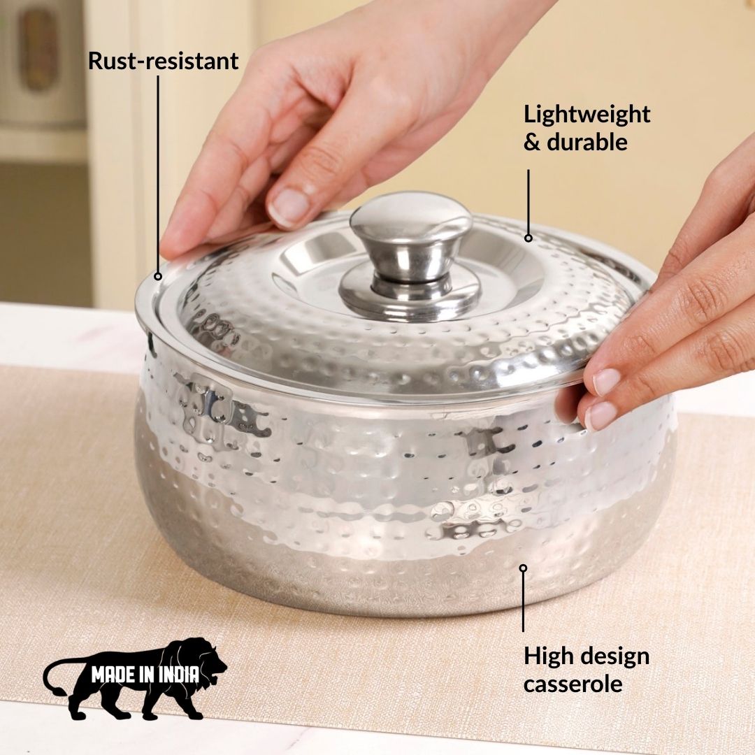 Hammered Stainless Steel Insulated Casserole 3000ml