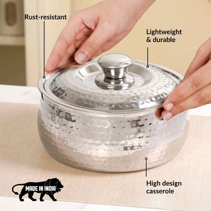 Hammered Stainless Steel Insulated Casserole 3000ml