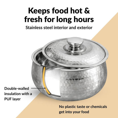 Hammered Stainless Steel Insulated Casserole 3000ml