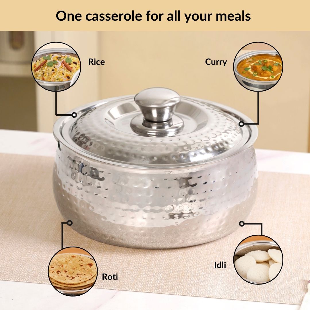 Hammered Stainless Steel Insulated Casserole 3000ml