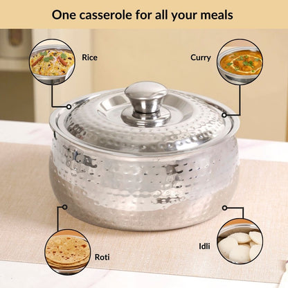 Hammered Stainless Steel Insulated Casserole 3000ml